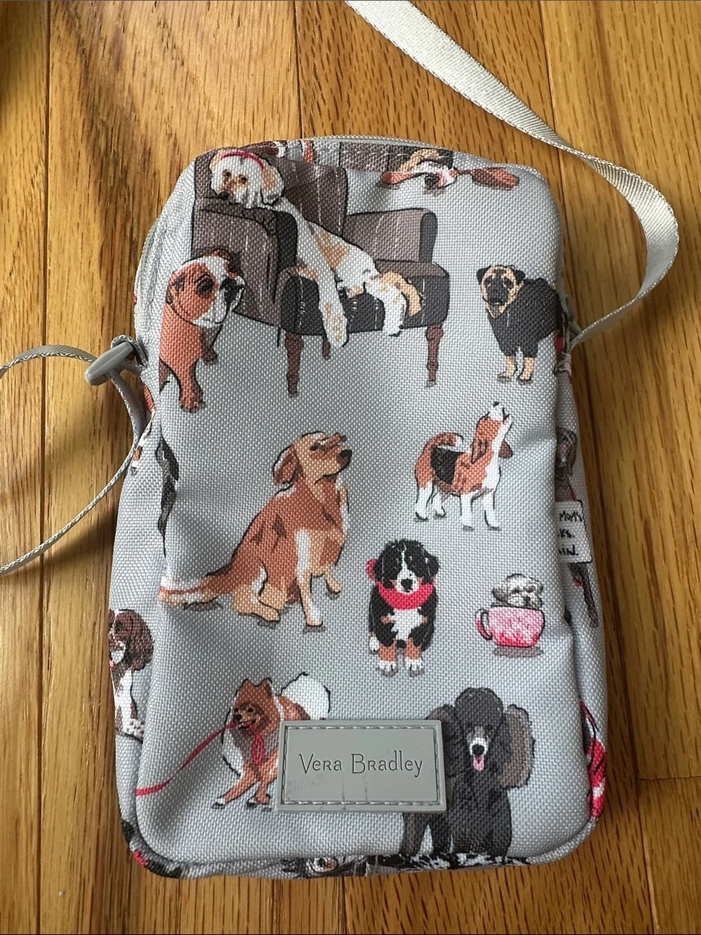 Vera Bradley Gray Dog Print Crossbody Pouch with Strap